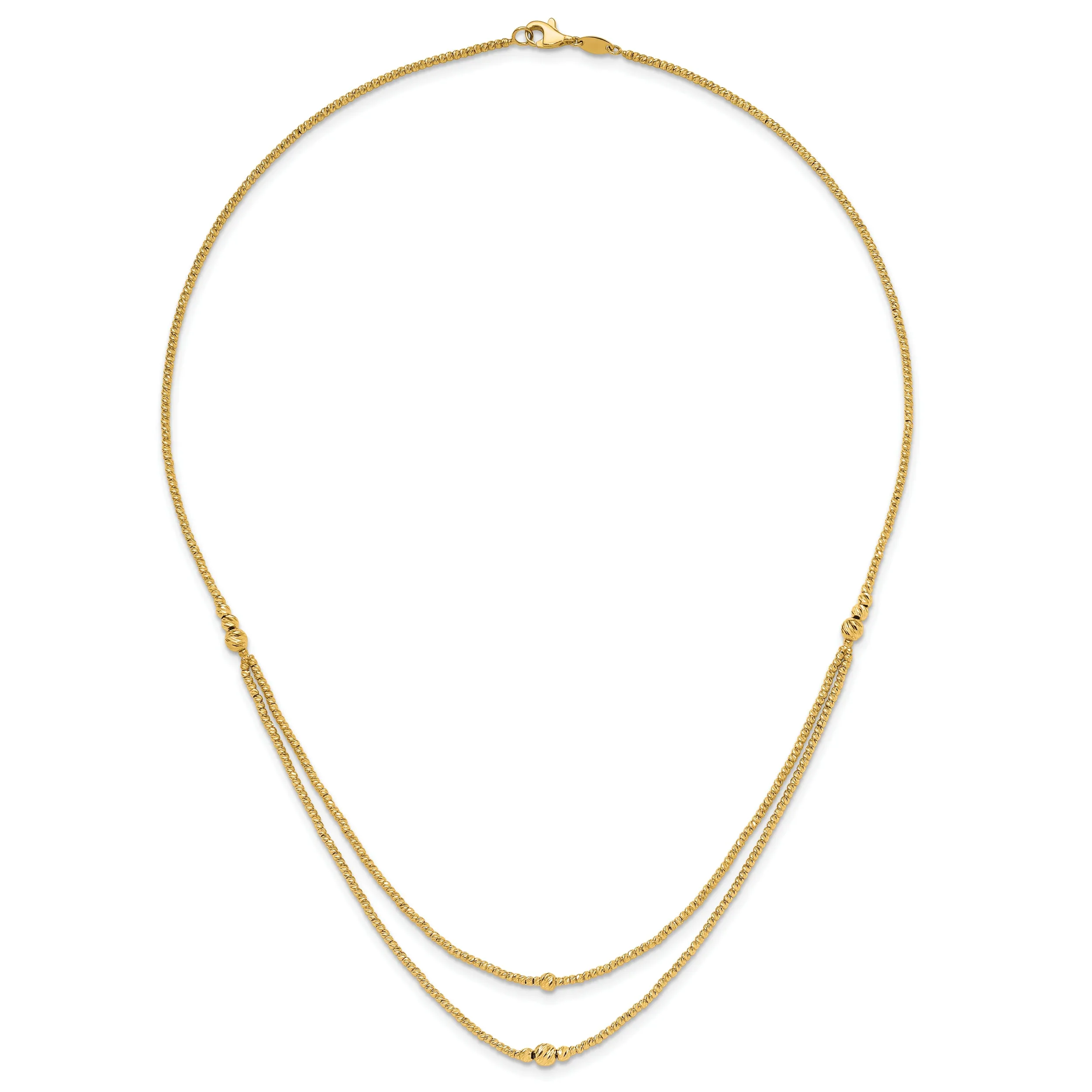 10K Polished and Diamond-cut beads 2-Strand Necklace