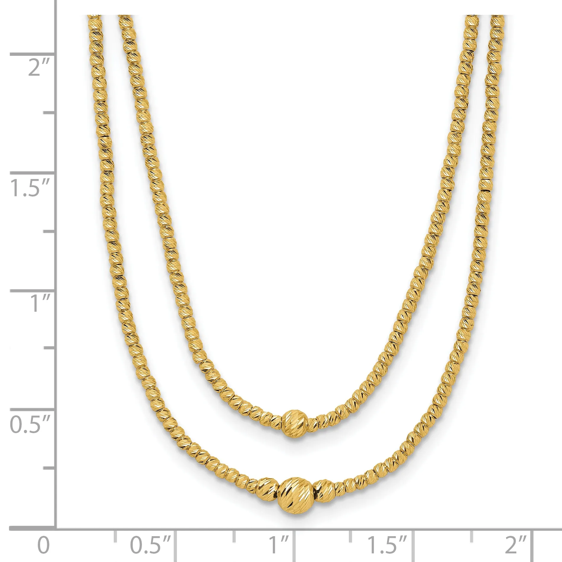 10K Polished and Diamond-cut beads 2-Strand Necklace