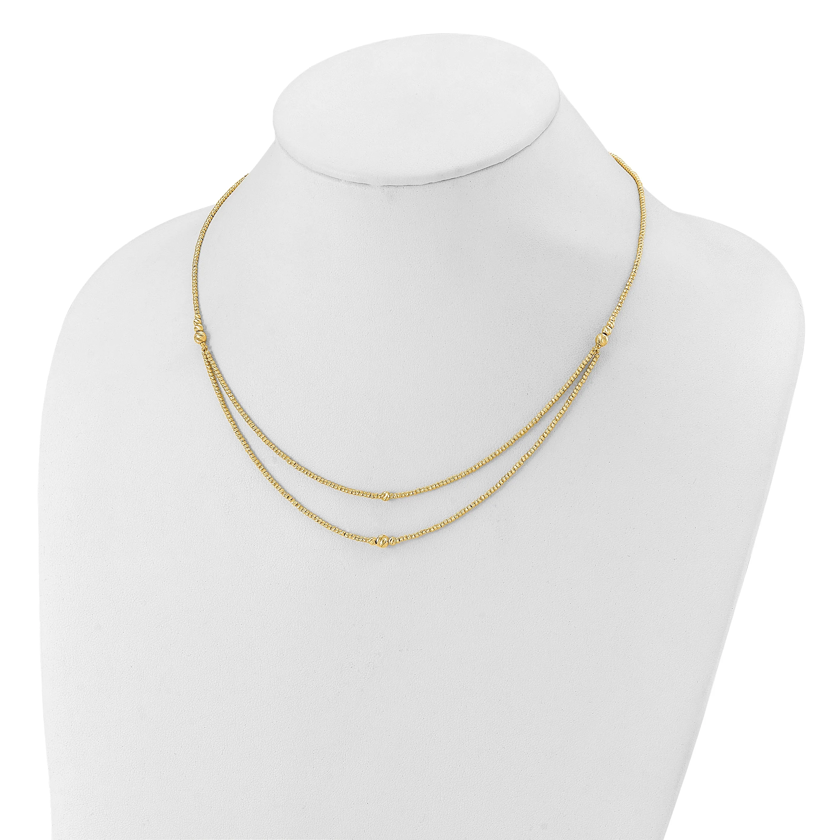10K Polished and Diamond-cut beads 2-Strand Necklace