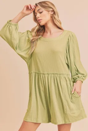 Aemi   Co Frill Round Neck Long Sleeve Romper with Pockets