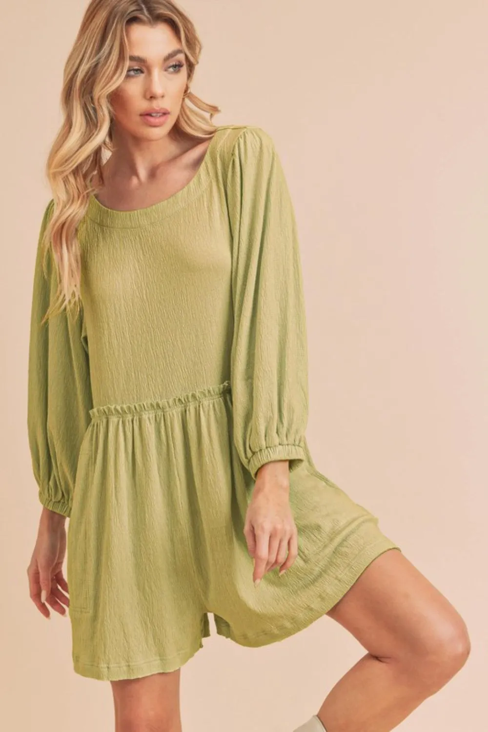 Aemi   Co Frill Round Neck Long Sleeve Romper with Pockets