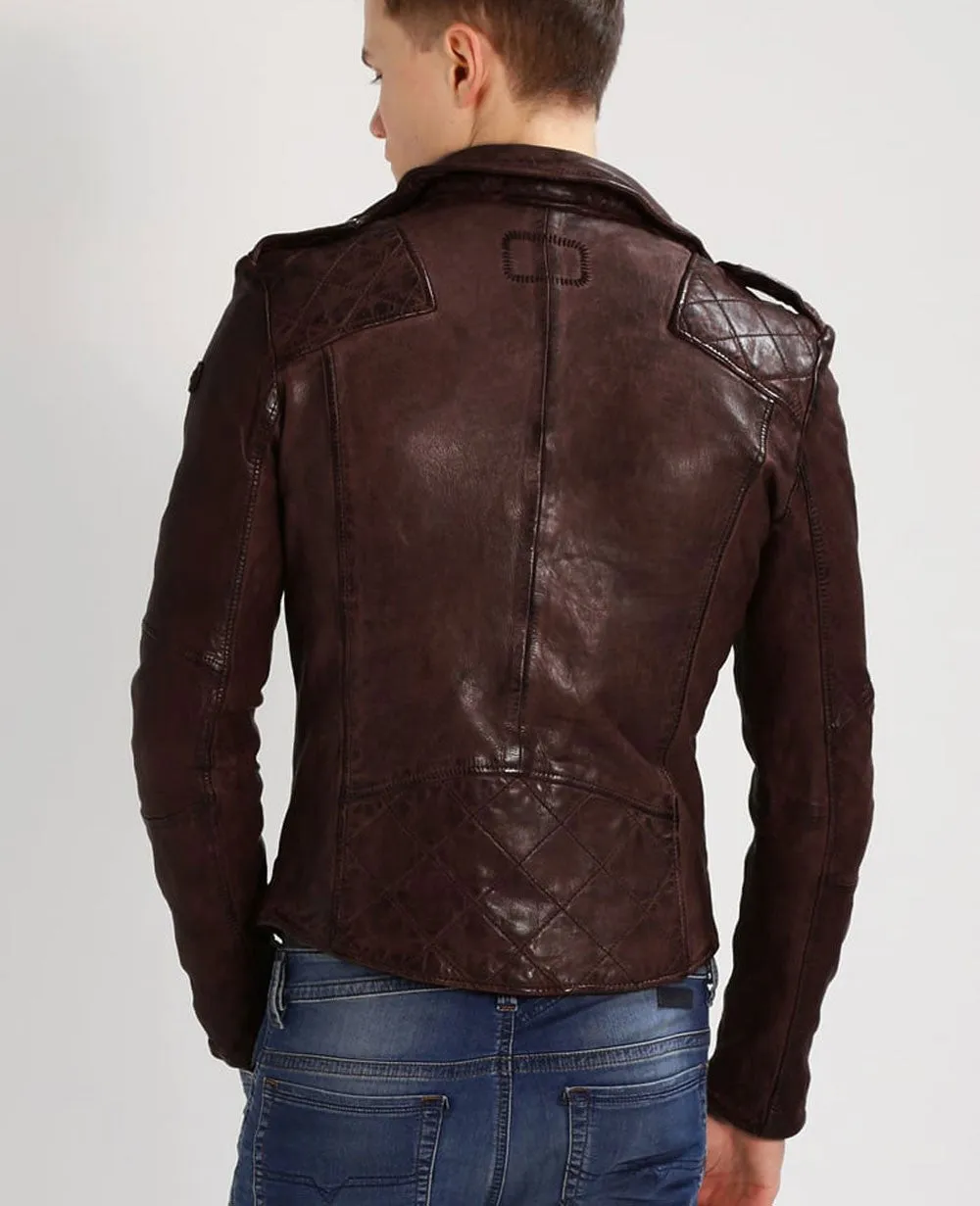 Aero Real Leather Jacket Men Brown Biker Motorcycle Genuine