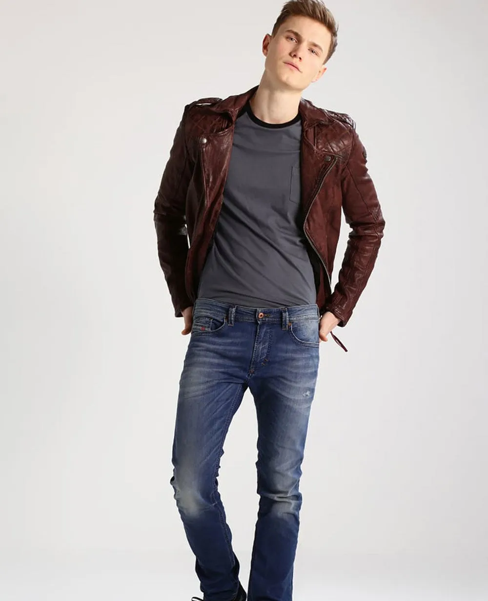 Aero Real Leather Jacket Men Brown Biker Motorcycle Genuine
