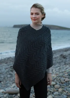 Aran Super Soft Poncho | Charcoal