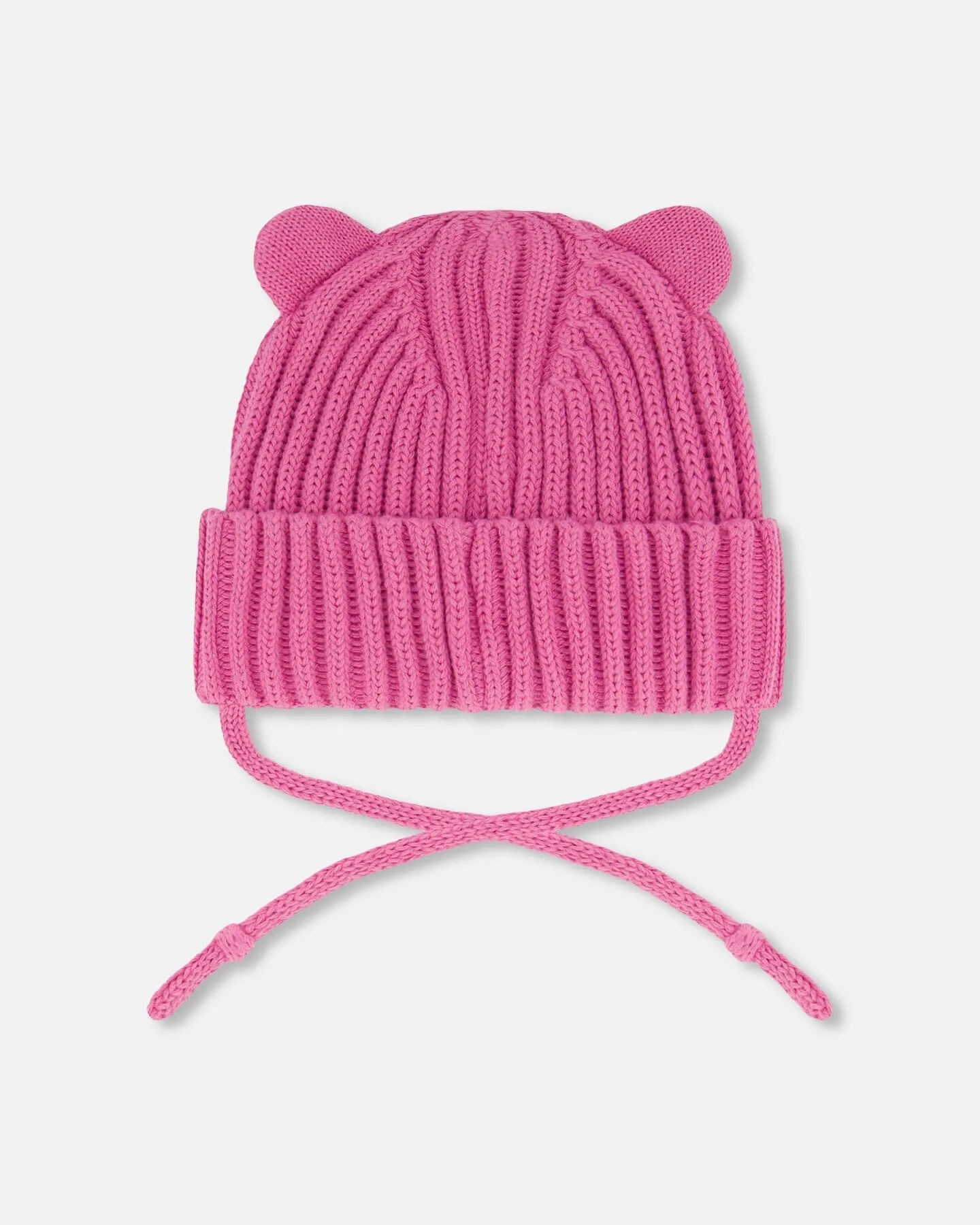 Baby Knit Hat With Strings Vibrant Pink