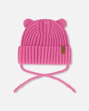 Baby Knit Hat With Strings Vibrant Pink