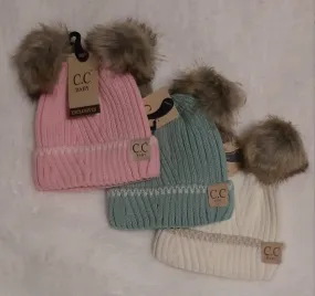 Baby Solid Knit Double Fur Pom Beanie