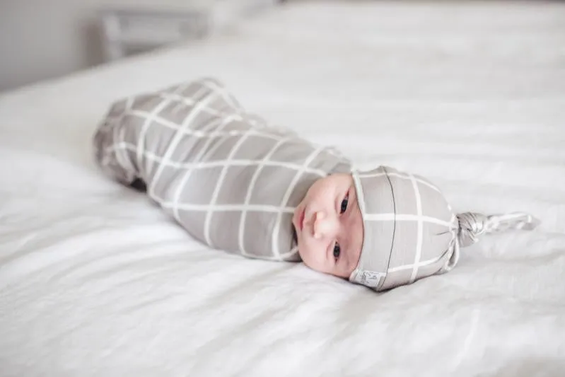 Baby Top Knot Hat | Sand Grid