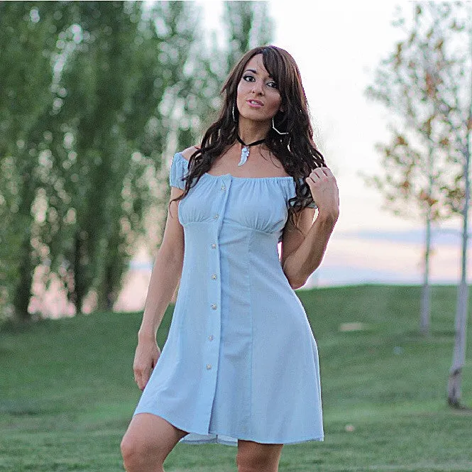 Boho off shoulder button up mini dress