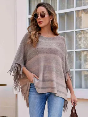 Boho Vibe Boat Neck Fringe Poncho