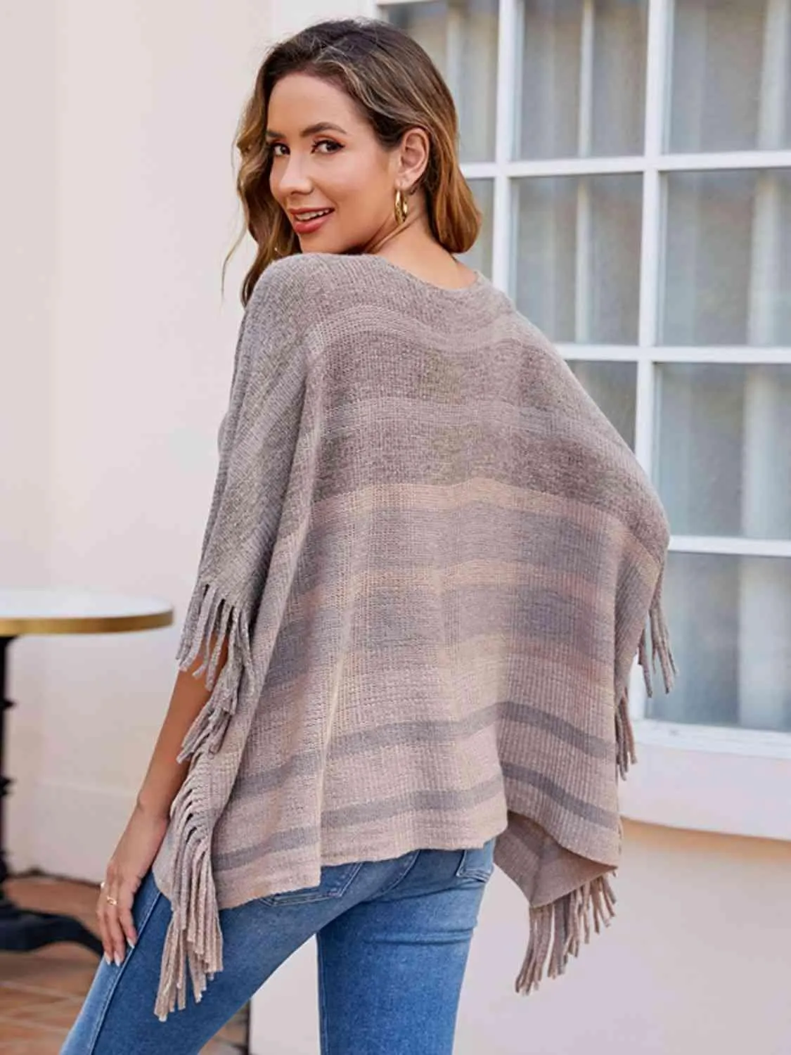 Boho Vibe Boat Neck Fringe Poncho