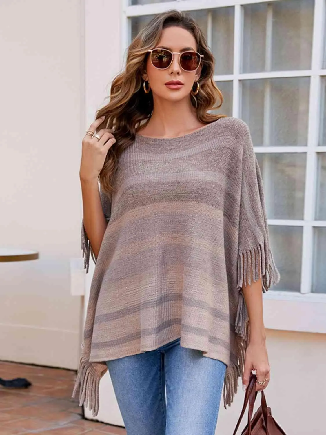 Boho Vibe Boat Neck Fringe Poncho