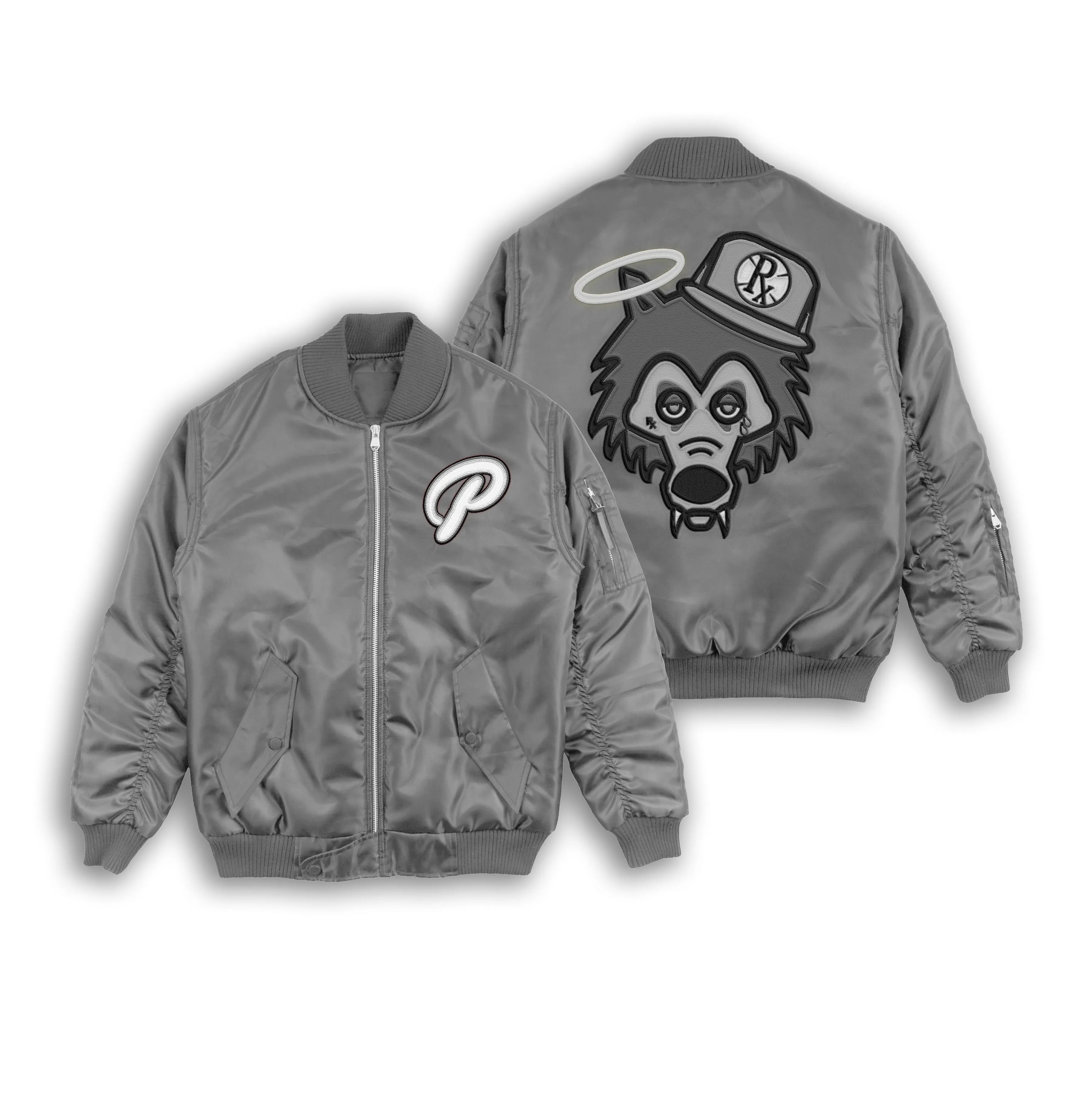 Bomber Jacket - Gray Satin Gray Wolf