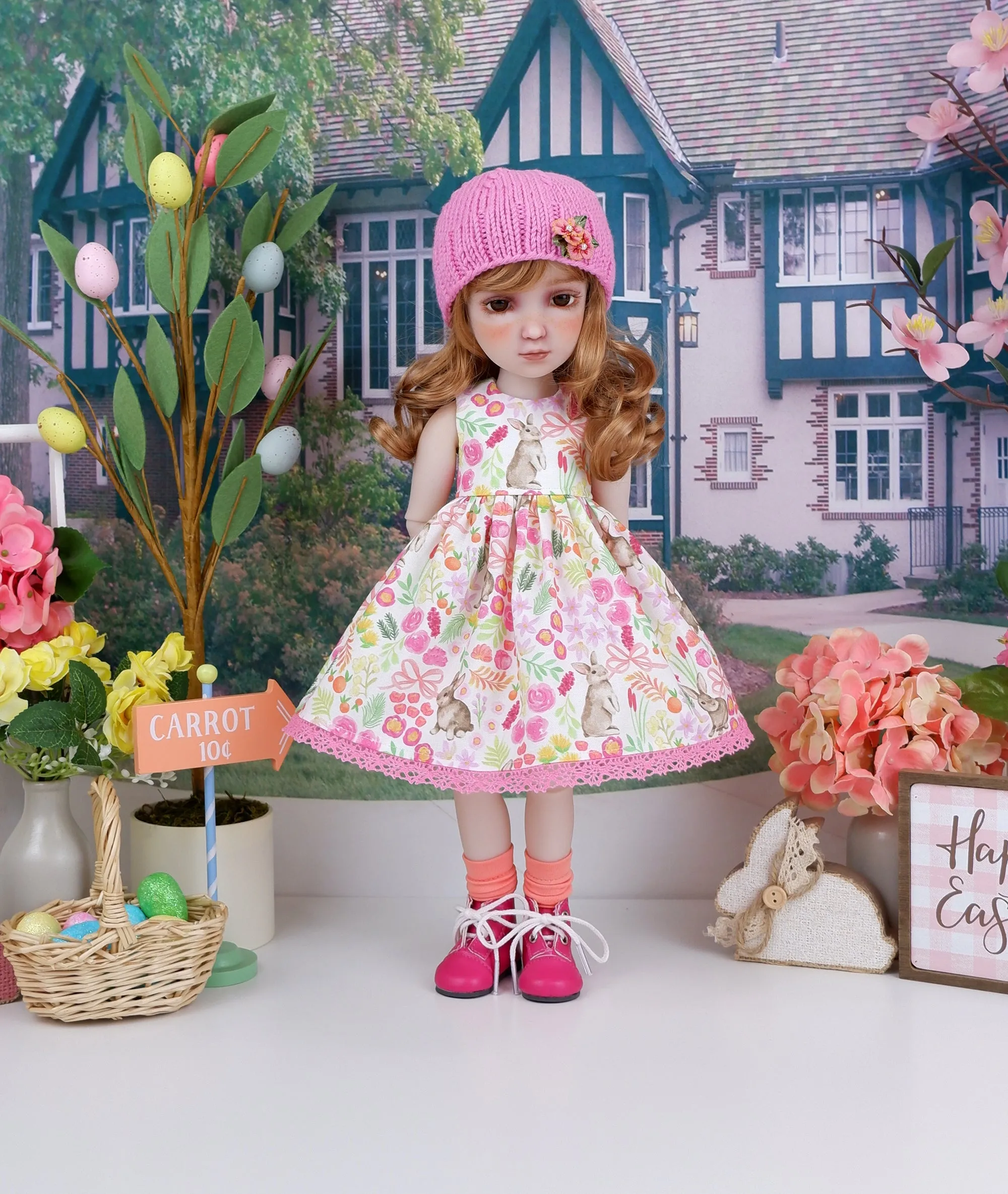 Bright Bunny Garden - dress and sweater set with boots for Ruby Red Fashion Friends doll