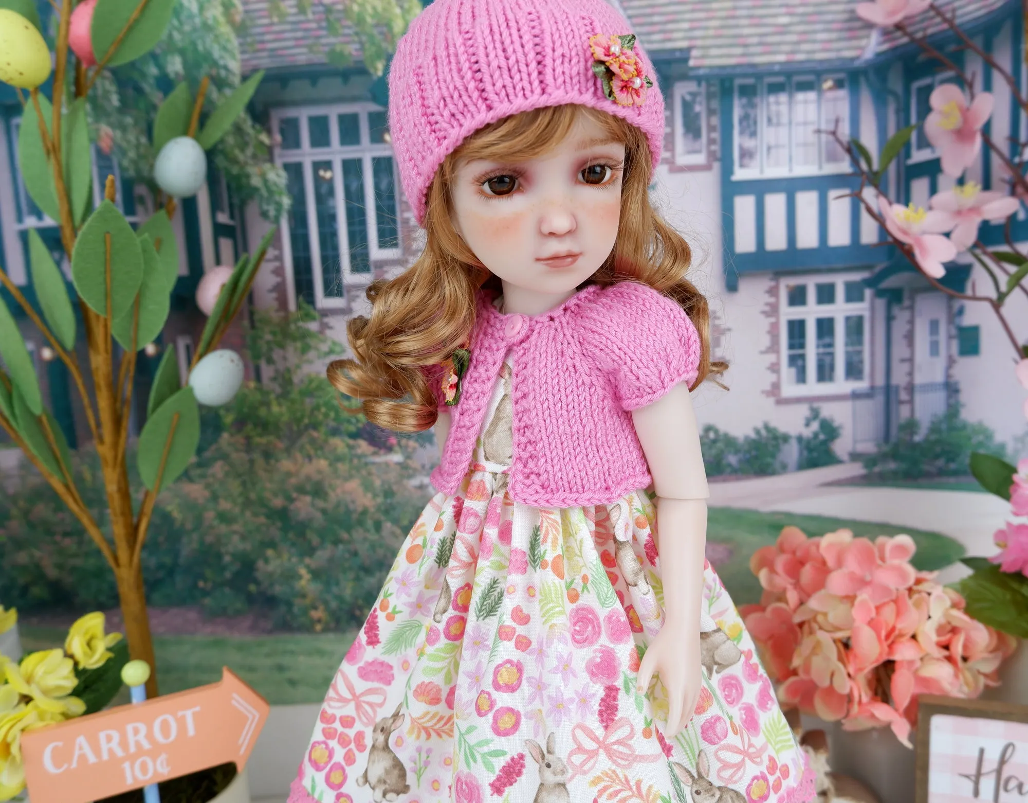 Bright Bunny Garden - dress and sweater set with boots for Ruby Red Fashion Friends doll