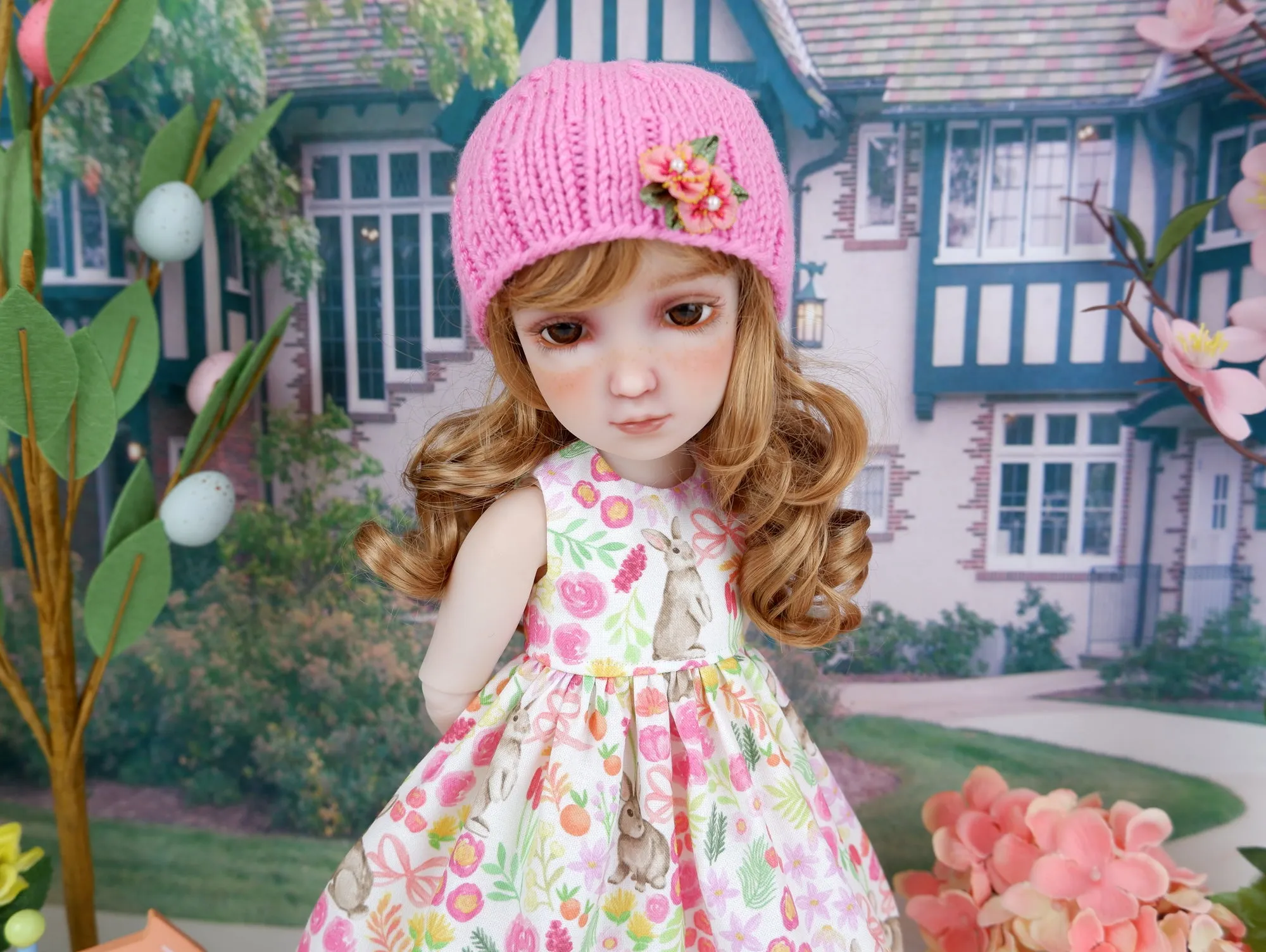 Bright Bunny Garden - dress and sweater set with boots for Ruby Red Fashion Friends doll