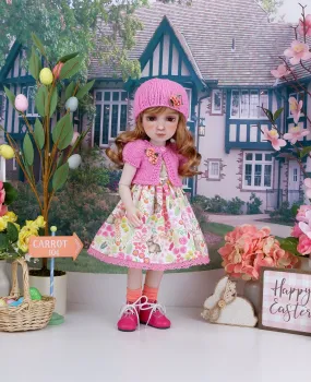 Bright Bunny Garden - dress and sweater set with boots for Ruby Red Fashion Friends doll