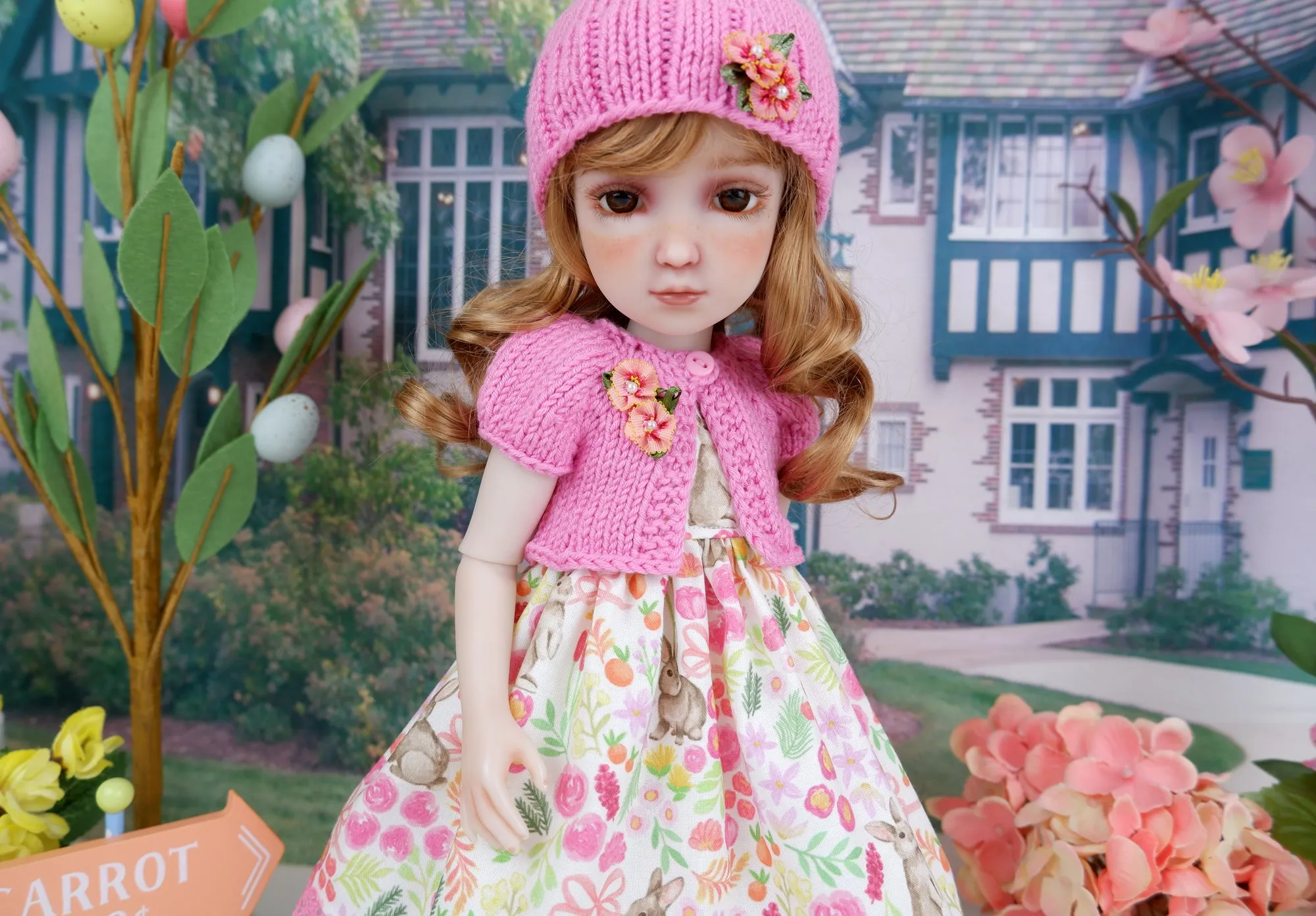 Bright Bunny Garden - dress and sweater set with boots for Ruby Red Fashion Friends doll