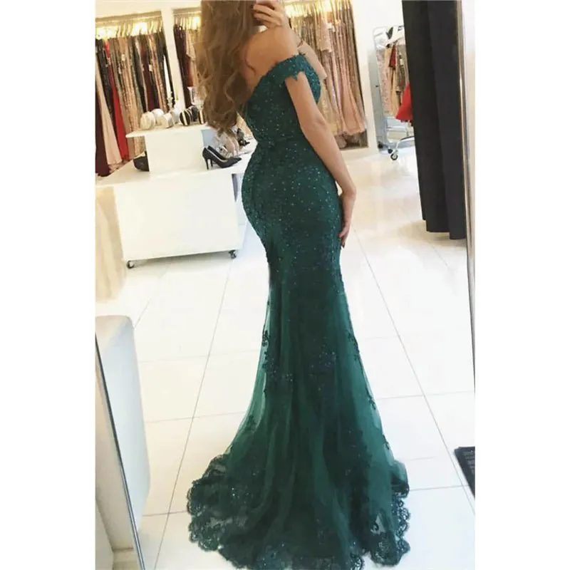 Burgundy Lace Beaded Off-the-shoulder Mermaid Prom Dress