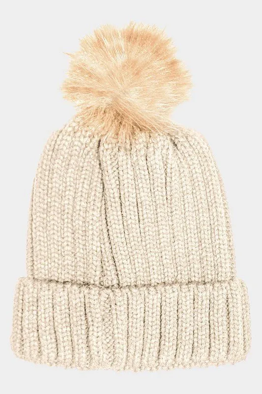 Cable Knit Pom Pom Beanie Hat