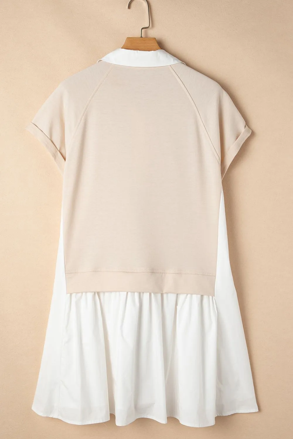 Collared Neck Buttoned Patchwork Short Sleeve Mini Dress