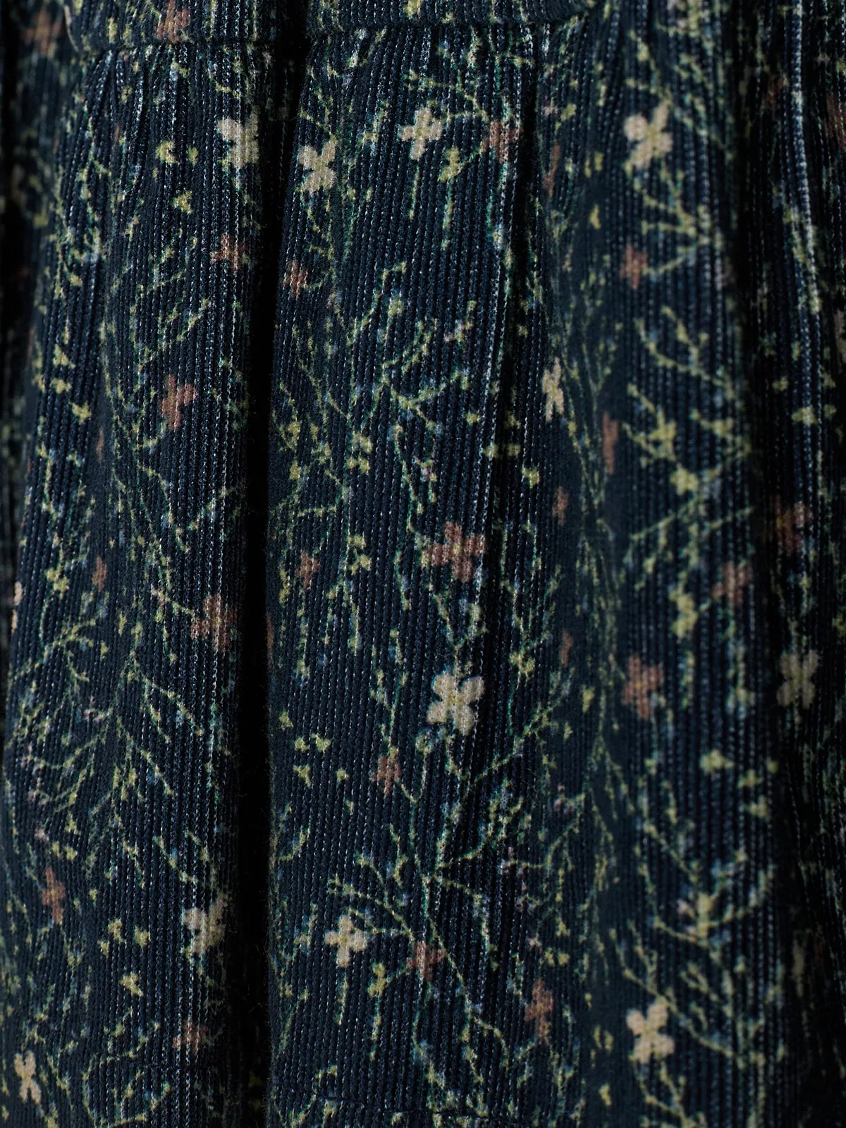 Corduroy Skirt w. Floral Print - Kids - Blue/Rose