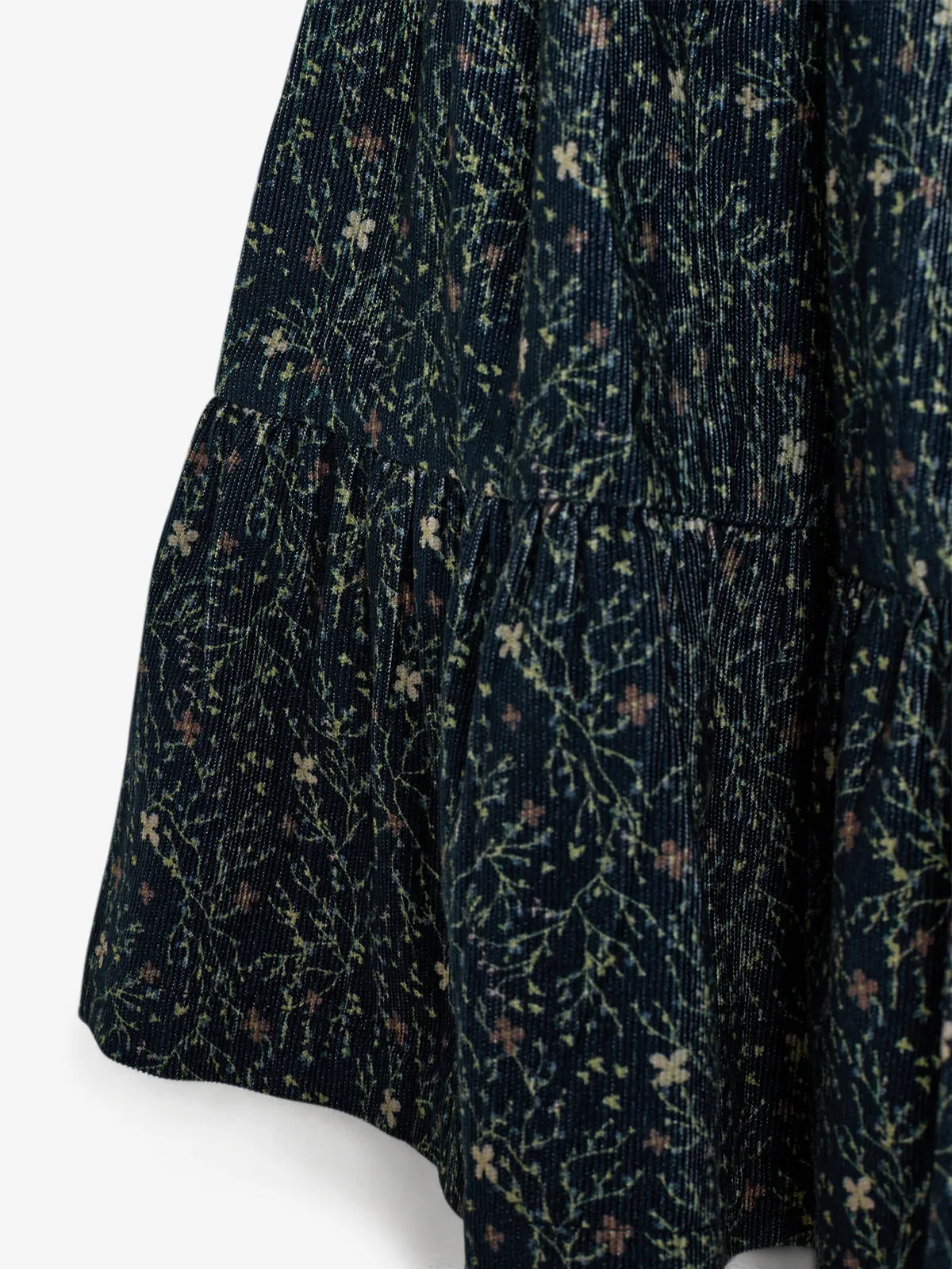 Corduroy Skirt w. Floral Print - Kids - Blue/Rose