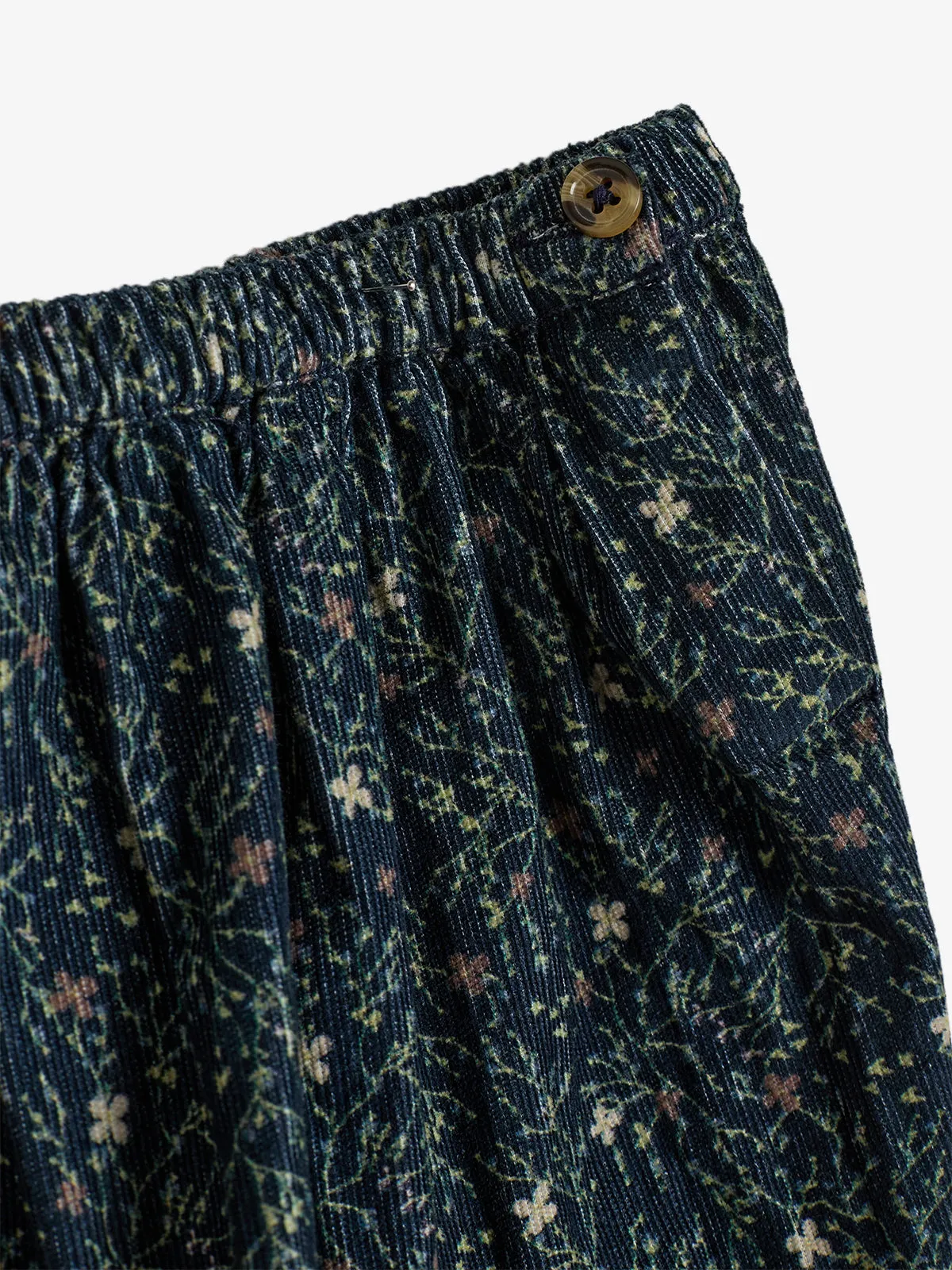 Corduroy Skirt w. Floral Print - Kids - Blue/Rose