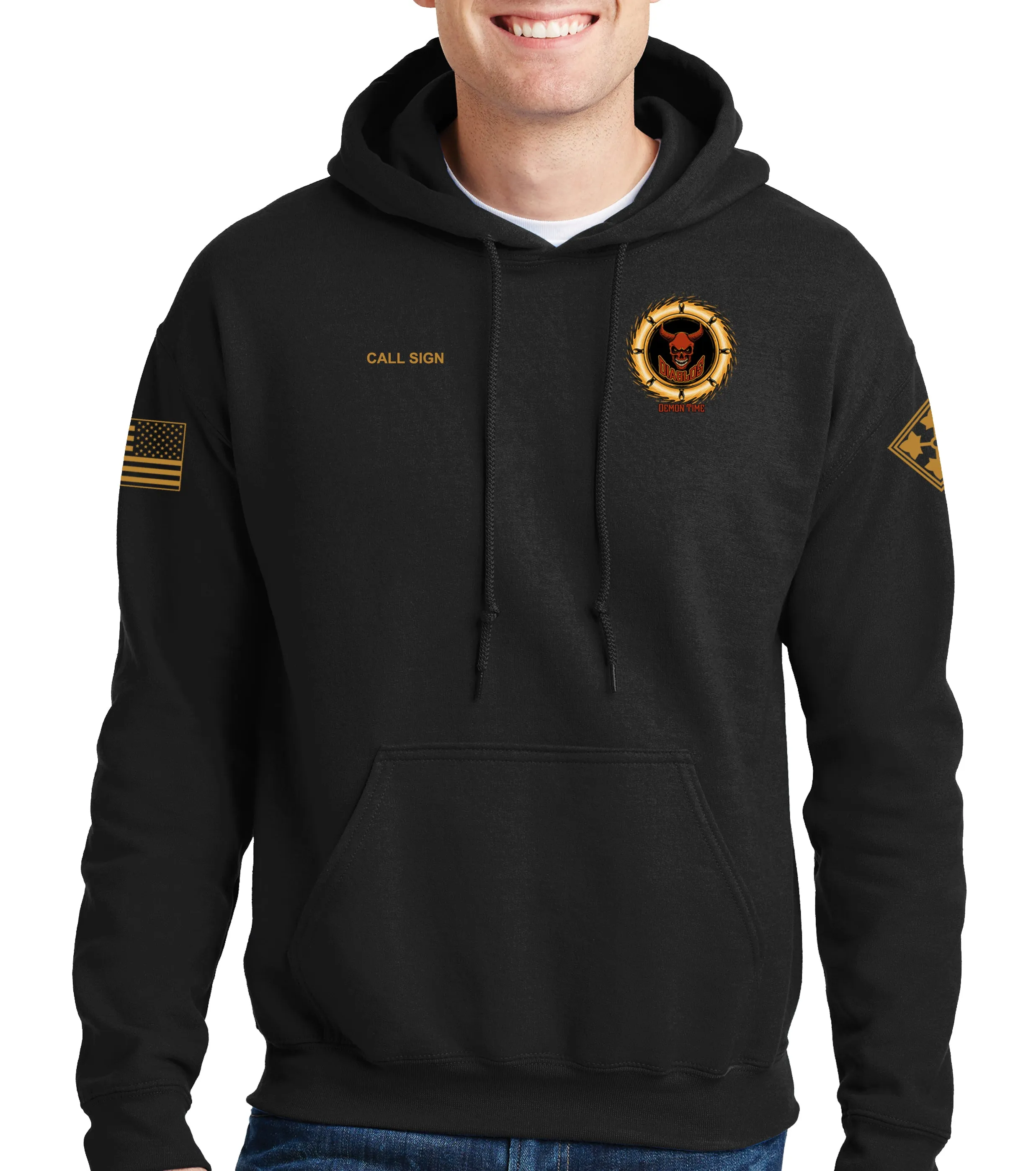 Diablos Black Unisex Hoodie Sweatshirt. This sweatshirt is NOT approved for PT