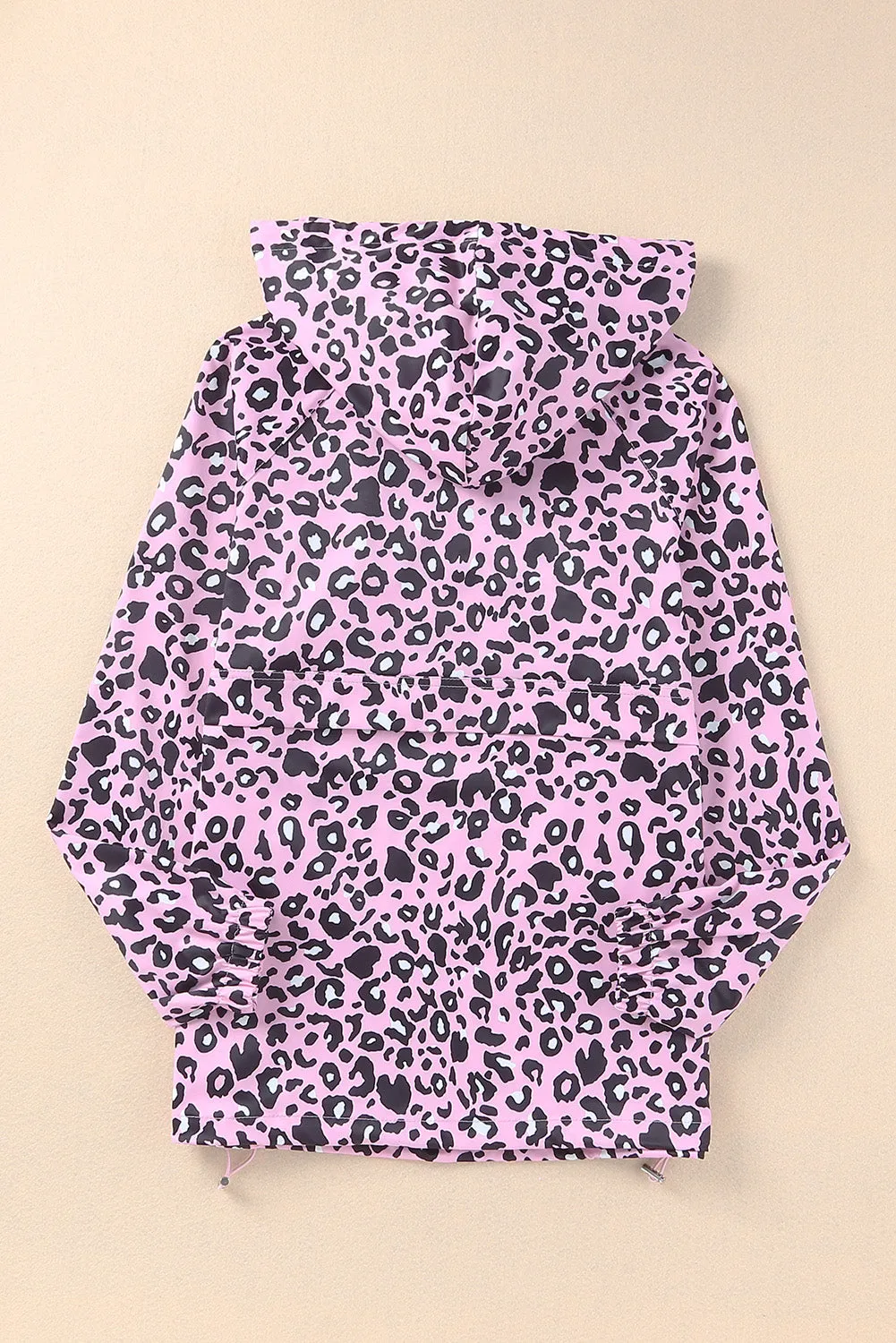 Drawstring Leopard Half Zip Hoodie