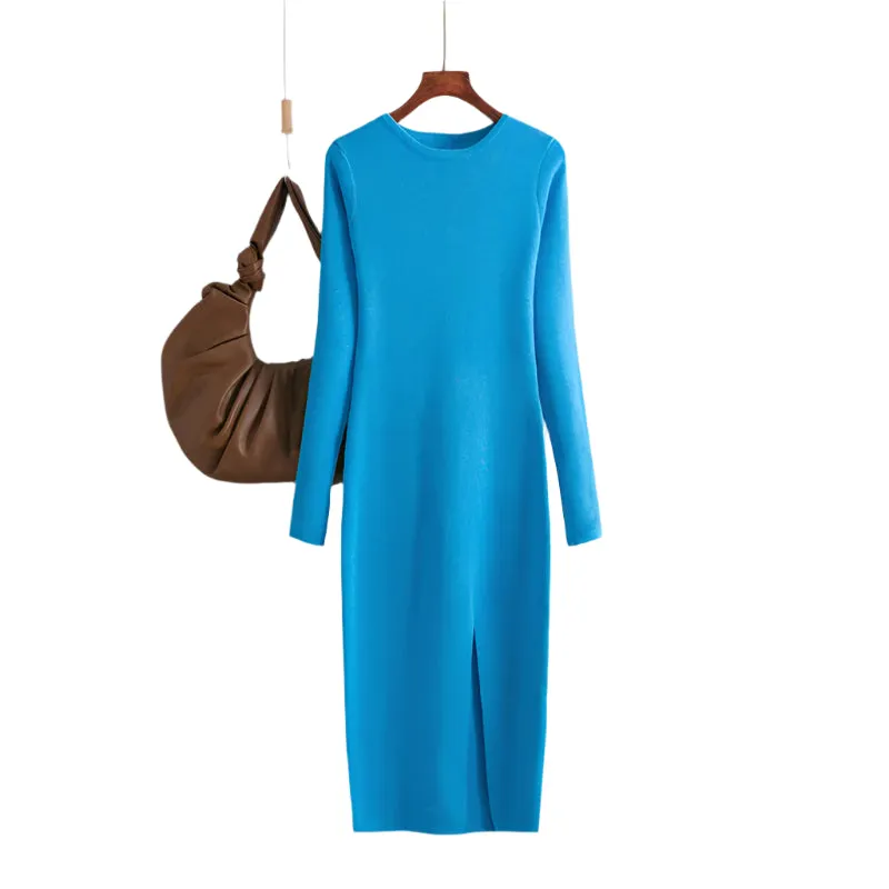 Elegant Winter Long Sleeve Knit Sweater Dress - Warm Bodycon Midi Pullover for Women