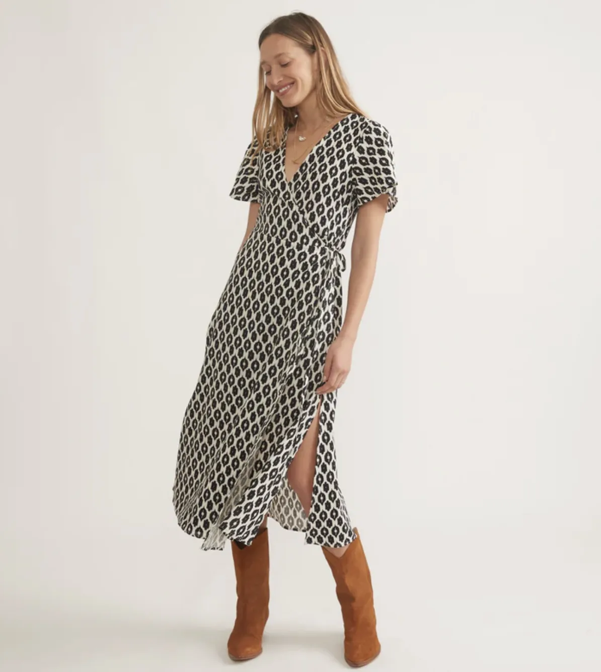 Emlyn Midi Dress - Black/White Ikat