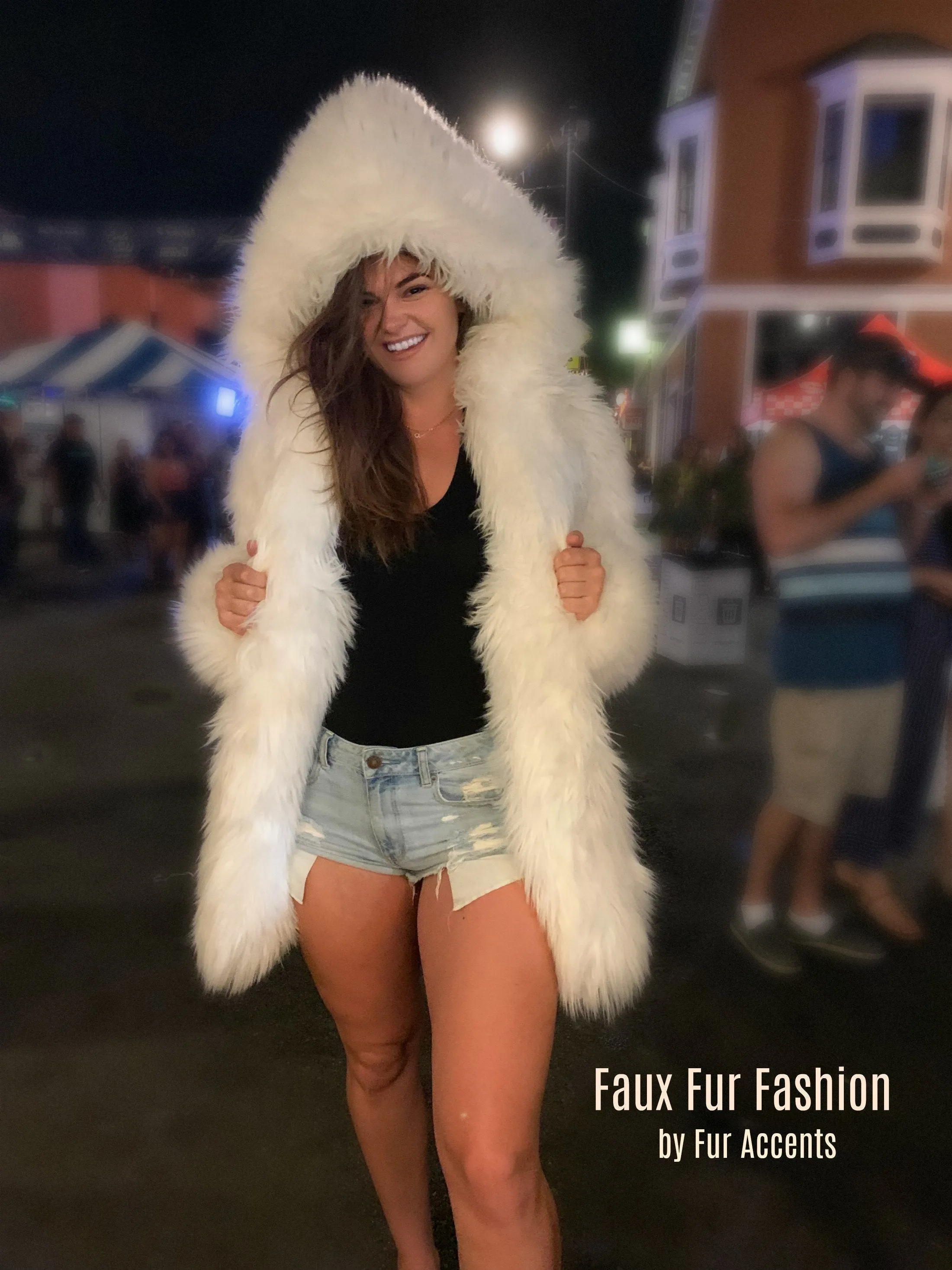 FUR ACCENTS Exotic Faux Fur Shaggy Thick Long Hair Icelandic Sheepskin Hooded Coat -  Unisex Jacket - One Size - Oversize