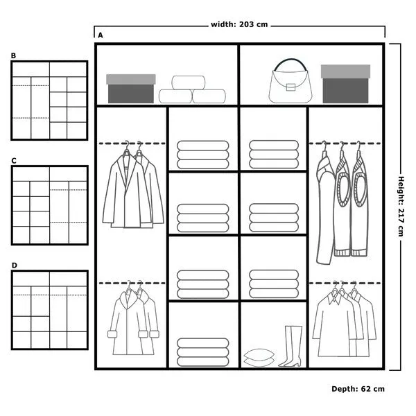 Georgia Full-Size Curved Mirror Wardrobe