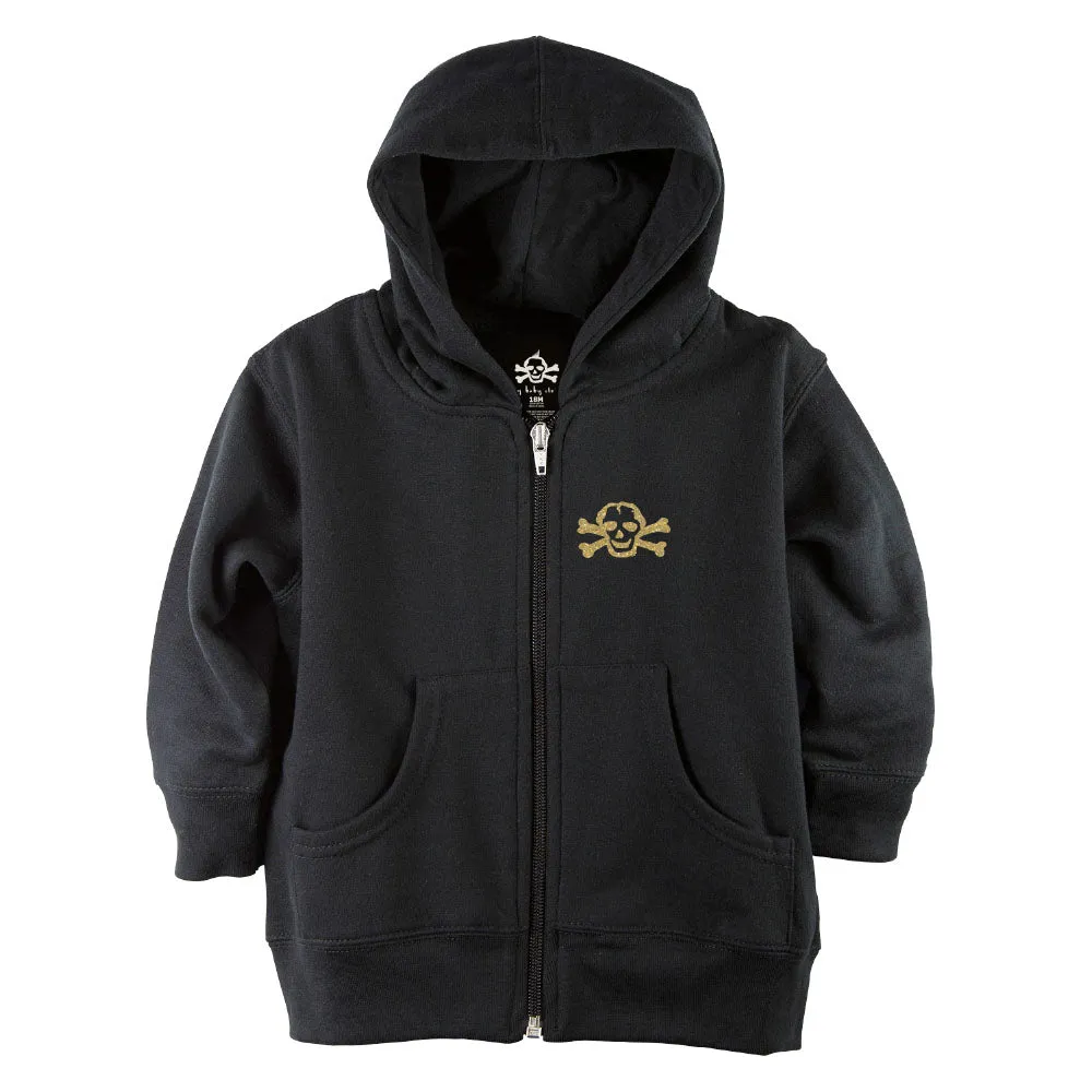 Gold Glitter Scribble Skull Front Zipper Baby Hoodie