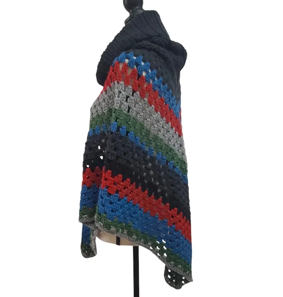 Handmade Chunky Knit Poncho Multi-Color One Size