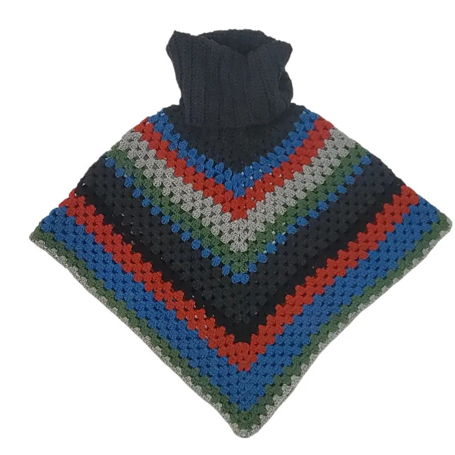 Handmade Chunky Knit Poncho Multi-Color One Size