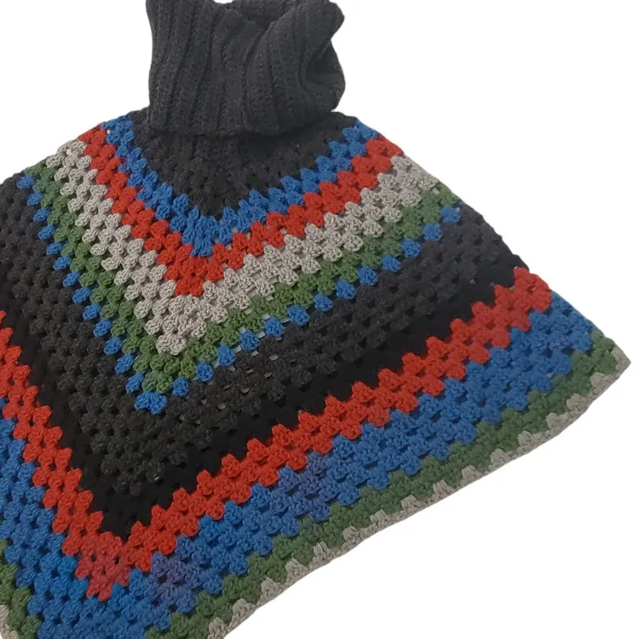 Handmade Chunky Knit Poncho Multi-Color One Size