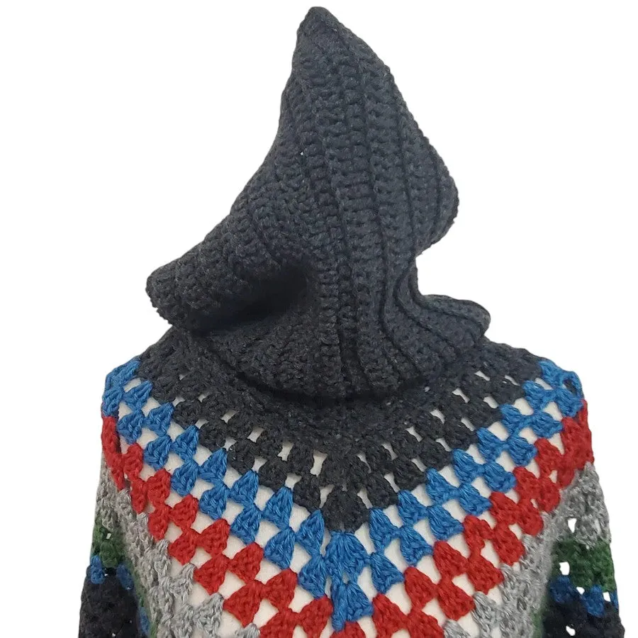 Handmade Chunky Knit Poncho Multi-Color One Size