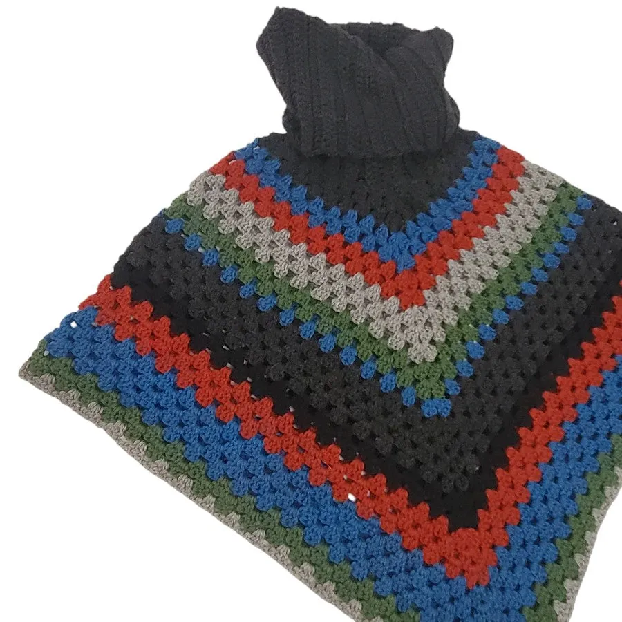 Handmade Chunky Knit Poncho Multi-Color One Size
