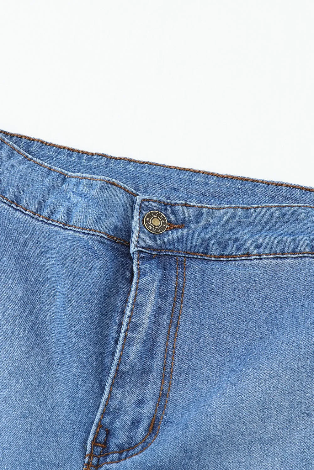 High Waist Raw Hem Button Ripped Flare Jeans