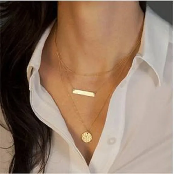 Hot Fashion Alloy Fatima Hand 3 Layer Chain Bar Necklace Beads And Long Strip Pendant Jewelry For Girls And Best Sweet Gifts