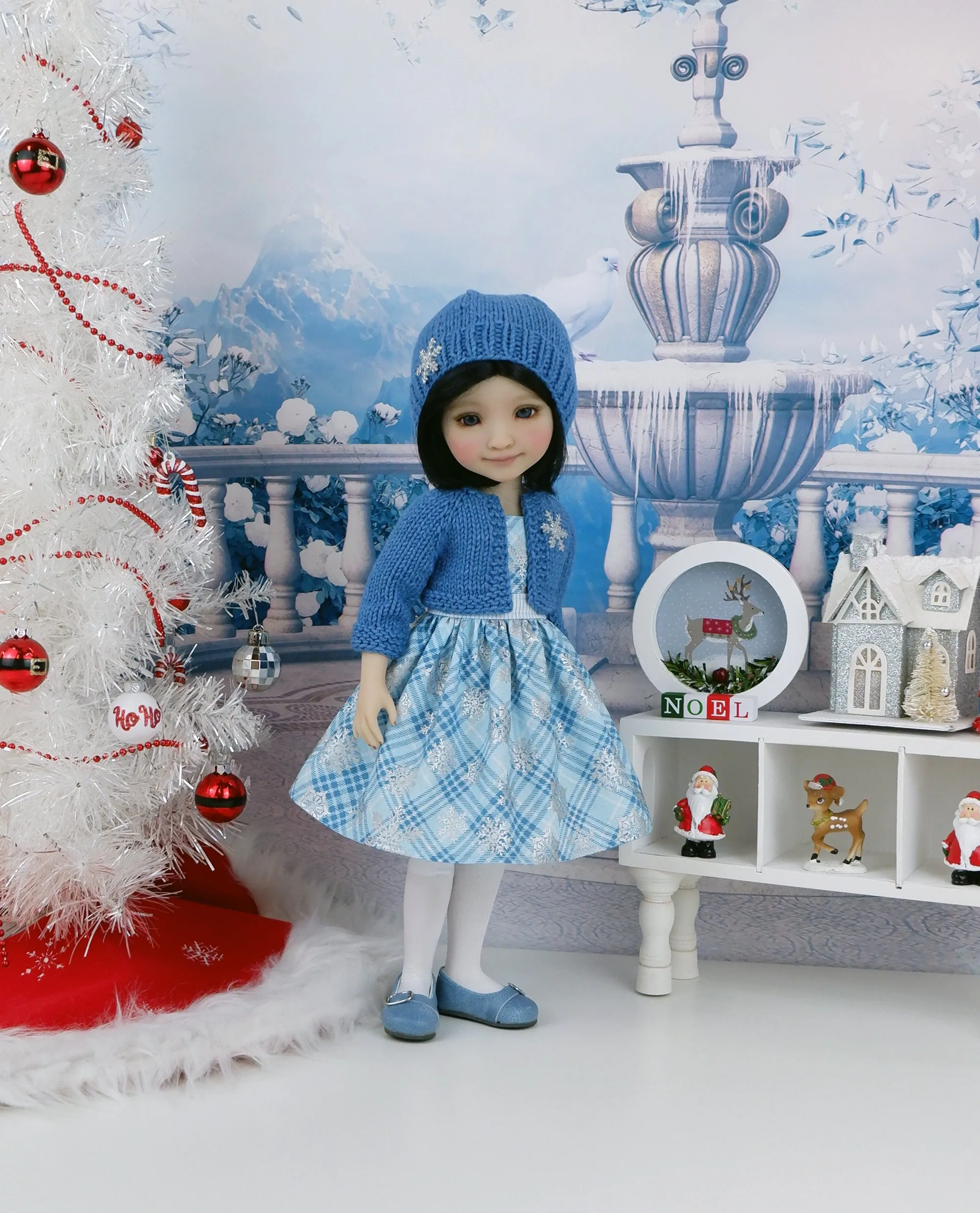 Icy Snowflakes - dress and sweater set with shoes for Ruby Red Fashion Friends doll