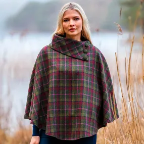 Irish Tweed Poncho - Burgundy & Green Plaid