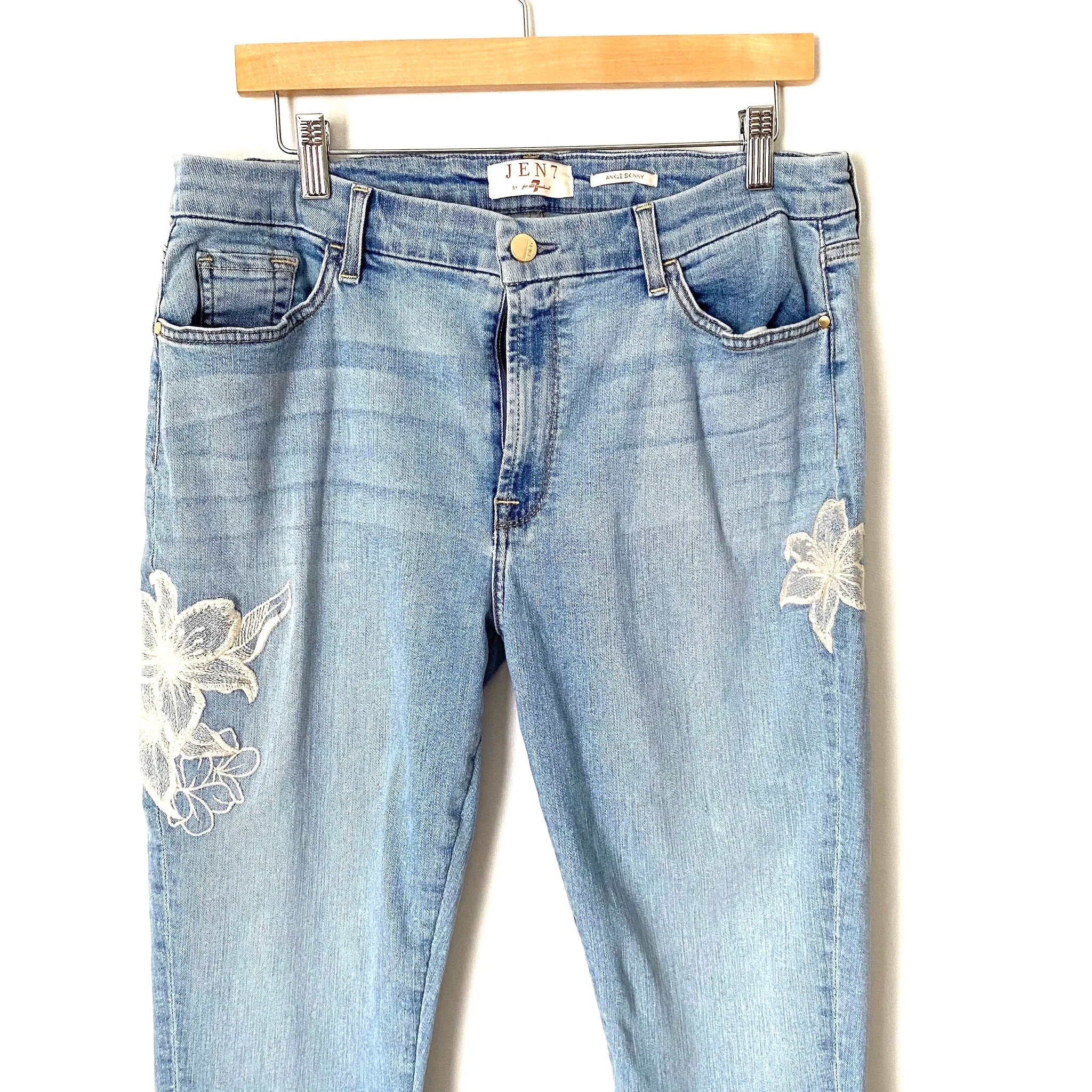 JEN7 By 7 For All Mankind Ankle Skinny Embroidered Floral Jeans- Size 14 (Inseam 25.5")
