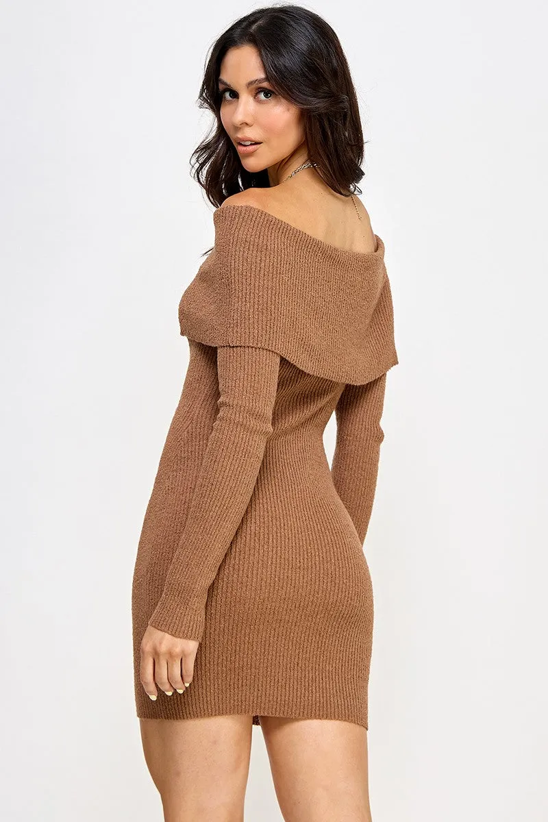 Knit Off Shoulder Sweater Dress (2 Color Options)