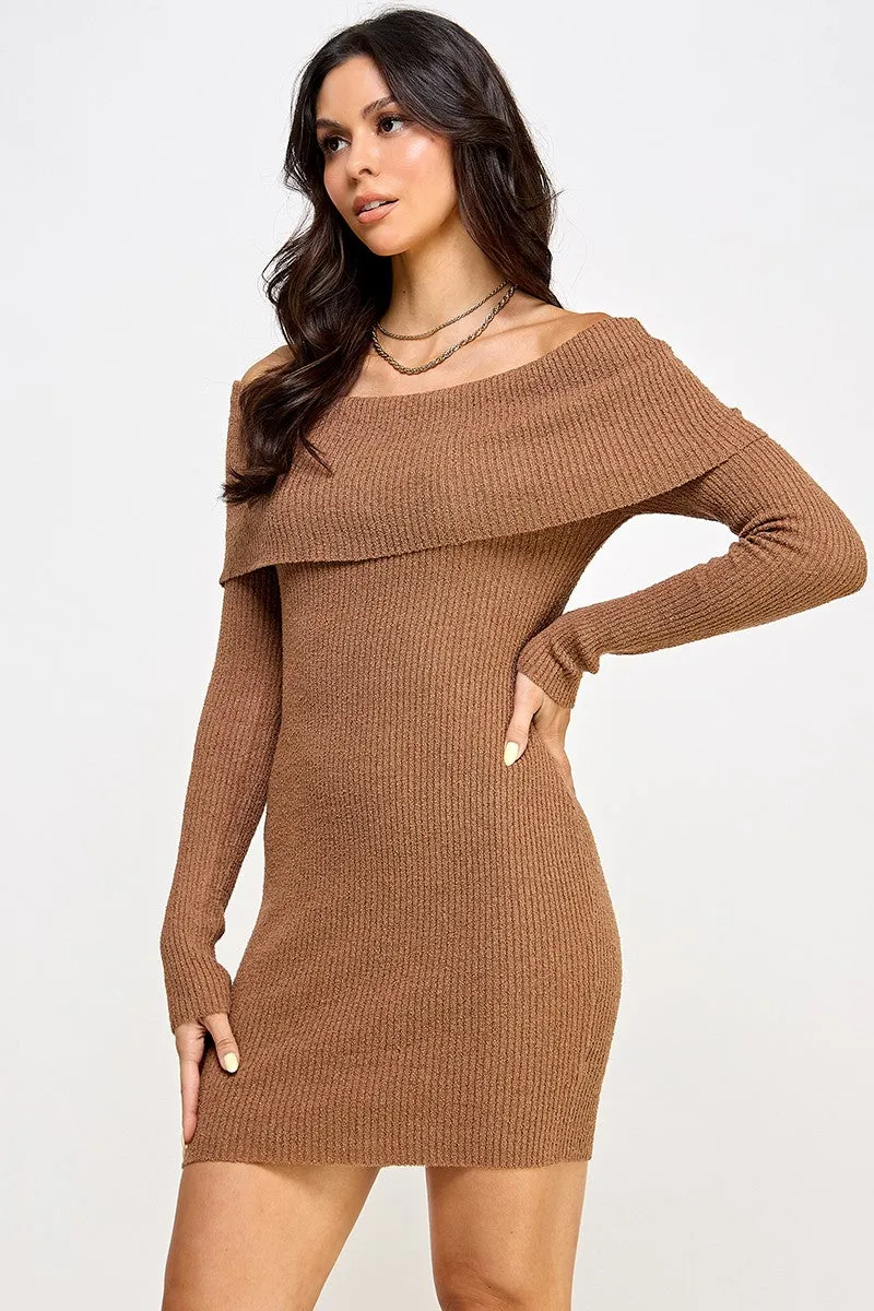 Knit Off Shoulder Sweater Dress (2 Color Options)