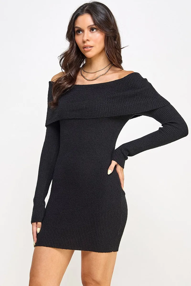 Knit Off Shoulder Sweater Dress (2 Color Options)