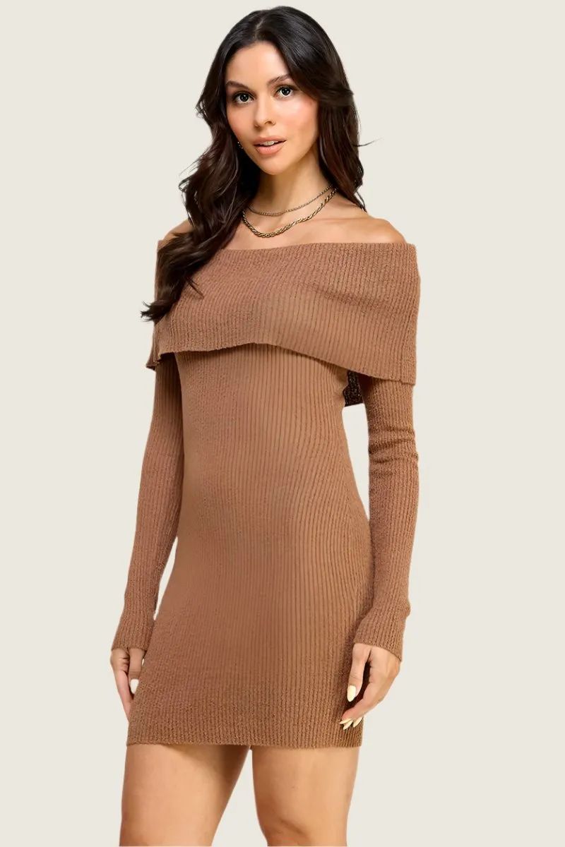 Knit Off Shoulder Sweater Dress (2 Color Options)