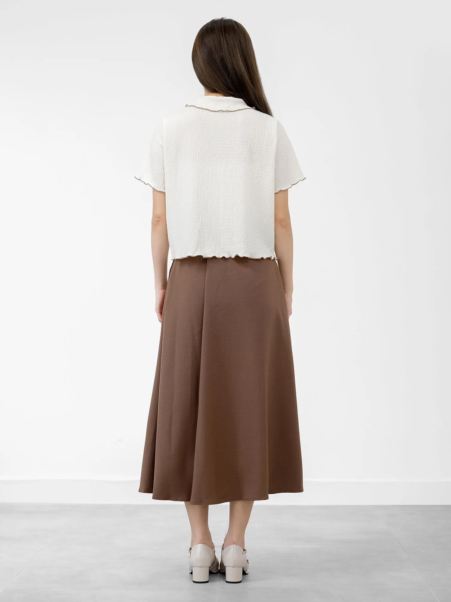 Landa Collared Wrinkle Ruffle Top